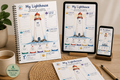 My Lighthouse worksheet displayed on a table, featuring worksheets for children to reflect on their guiding lights and tools.