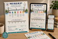 Image of the What Holds Me Up? resource tool displayed on a notebook, tablet, and phone, promoting resilience and support.